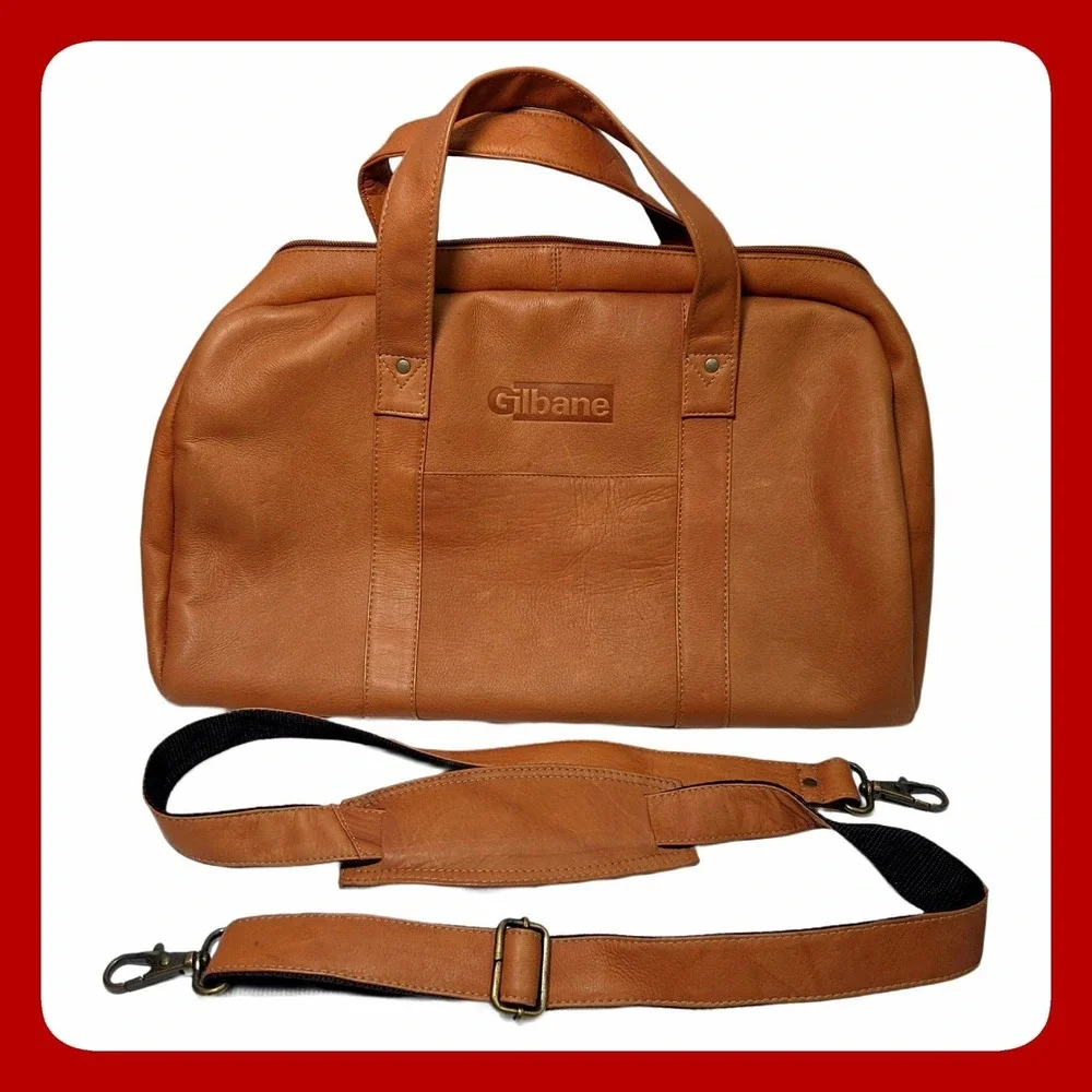Gilbane Leather Duffel Bag Brown Travel Luggage Weekender 18x11x9 Brass